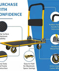 Heavy Duty Folding Hand Truck Dolly With Wheels 330 Lb Capacity No Sweat Easy Move Trolley For Home Warehouse And Office Portable Telescoping Handle For Quick Transport, steel frame, 4-inch wheels