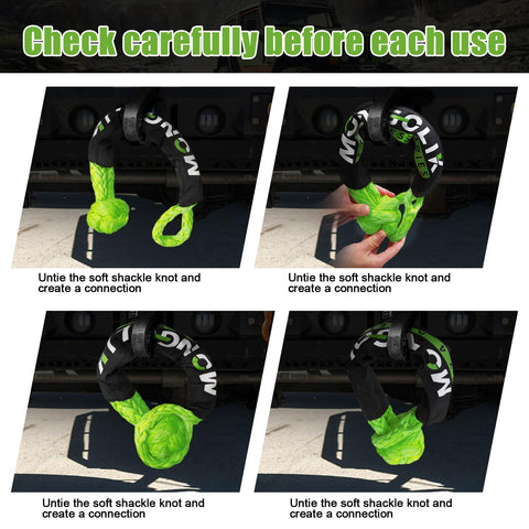 Steps to use Two Pack Beefy Synthetic Soft Shackles Three Quarter Inch By Twenty Three Inch With Sixty Six Thousand Pounds Break Strength.