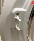 Premium Grade 2 Pack Washer Door Strike Kit White Plastic Replacement For Front Load Machines Smooth Click Every Time Sweet Deal Replaces Part 131763310 Quick Install Swap, close-up of installed striker.