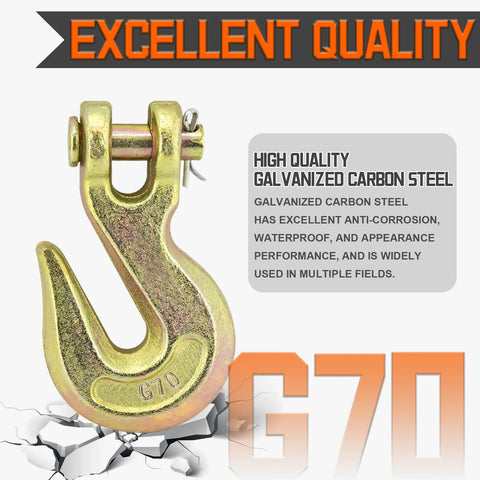 Ten Pack Heavy Duty Chain Hooks Forged Grade 70 Grab Hook showing G70 marking and galvanized carbon steel finish