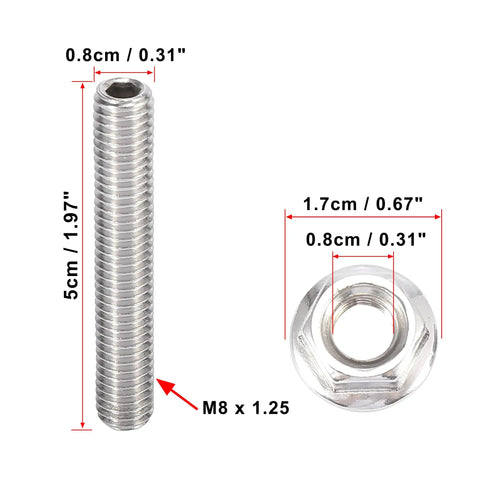 Heavy Duty Stainless Steel Exhaust Manifold Bolts And Studs Hardware Kit For Ford 4.6 Liter And 5.4 Liter V8 Engines featuring M8 x 1.25 bolt and nut.