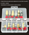 Metal Spoon Fishing Lures Set 16 Pack Saltwater Tackle With Treble Hooks in clear box showing silver and gold spinners