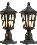 Outdoor Wall Mount Light Fixture Hands Free No Fuss Dusk To Dawn Porch Light Anti Rust Matte Black Exterior Light With Water Ripple Glass For Doorway Waterproof Weatherproof Wall Lantern For Home Or Business, showing two lanterns