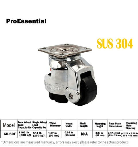 Rugged Stainless Steel Leveling Casters With Smooth Rolling Retractable Swivel Wheels 1100 Lbs Capacity Set Of 4 showcasing SUS 304 design.