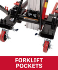Close-up of forklift pockets on Material Lift Made For The Shop Floor Beast With 24 Ft Lift Height And 650 Lbs Capacity.
