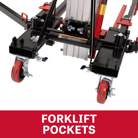 Close-up of forklift pockets on Material Lift Made For The Shop Floor Beast With 24 Ft Lift Height And 650 Lbs Capacity.