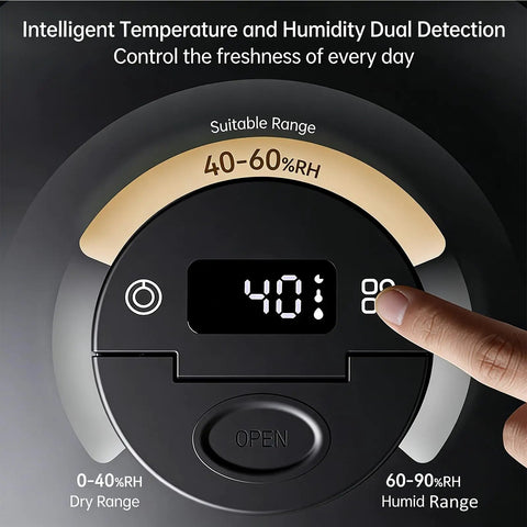 Smart Vacuum Coffee Canister For Beans Nuts And Tea 650 Ml Airtight food storage jar with digital temperature humidity display.