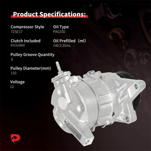 No Hustle Easy Swap Air Conditioning Compressor With Clutch For Chevy Traverse, detailed specifications and components image.