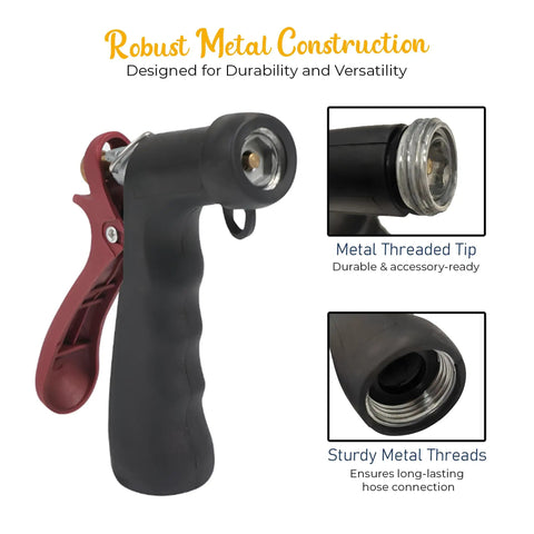 Heavy-Duty Industrial Hose Nozzle For Hot Or Cold Water Sprays Pro-Grade All-Purpose Wash Attachment Up To 160F Built Tough For Car Wash, Workshop, And Yard Tasks Durable Zinc Alloy Body With Versatile Spray Options metal threaded tip