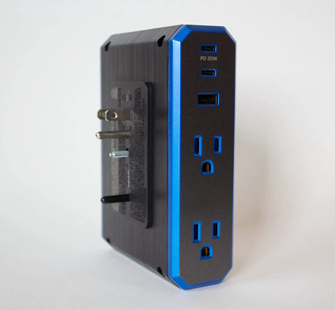 V Series Wall Power Four Outlet Surge Protector With 3000 Joules, EMI RFI Filtration, USB C 20W PD Fast Charger, black device