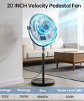 Heavy Duty 20 Inch High Velocity Pedestal Fan With 3 Speed Settings And Adjustable Height From 47 To 55 Inches, Metal Standing Fan in living room