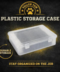 Plastic storage case for organized workspace, featuring durable design for tool storage and efficient job management.