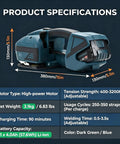Fengxcxy Handheld Electric PET Strapping Machine With Adjustable Tension For PP PE Plastic Bands Lightweight Portable Tool specifications image showing dimensions, weight, and features.