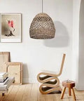 Boho Rattan Pendant Light For Kitchen Island Handwoven Seagrass Chandelier With Natural Seaweed Lampshade in room