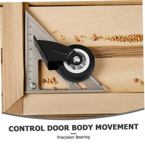 Four Pack Heavy Duty Barn Door Rollers Running Like A Dream With Silent Caster Wheels For Cabinet And Wardrobe Sliders showing precision bearing close-up on wood.