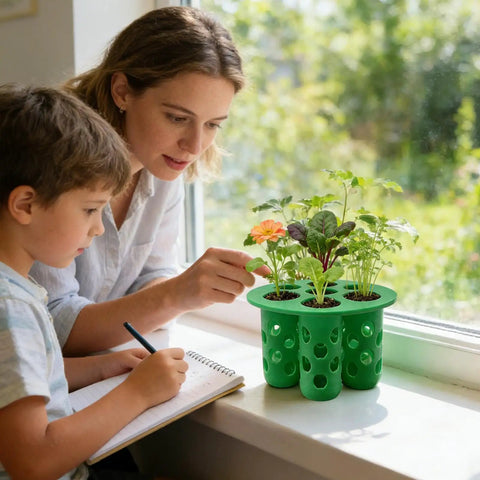 Woman and child using Hydroponic Seedling Starter Tray With Breathable Hole Design For No Fuss Soilless Planting Holder For Beginners Indoor