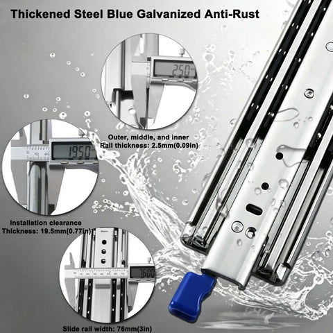 Tough As Nails Heavy Duty Drawer Slides With Lock For Pickup Trucks Side Mount 3 Fold Design 485 Lb Load Rating Built For Tool Boxes Truck Bed Storage RV Compartments And Industrial Cabinets, galvanized steel