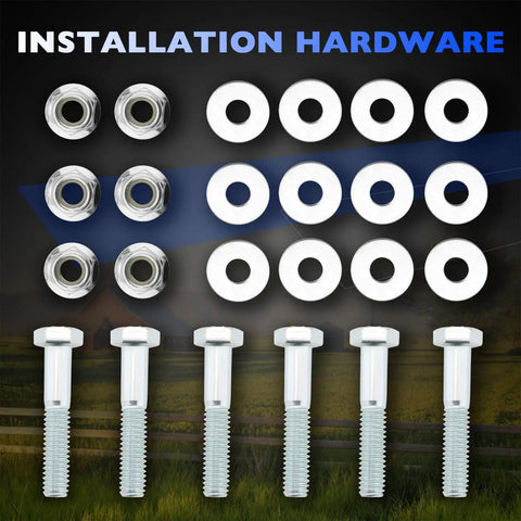 Hardware kit with six screws, nuts, and washers for 9x9 Inch Black Sliding Grain Gate Kit For Grain Handling Fits Sliding Gates