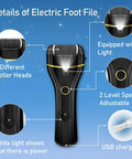 Diagram of Waterproof Electric Foot Callus Remover With Three Roller Heads Two Speed Settings Battery Display At Home 17 In 1 Rechargeable Pedicure Kit