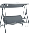 Dimensions of Three Person Outdoor Porch Swing With Stand And Tilt Canopy, Comfy Bench Style Seat, Steel Frame Patio Swing, Gray Finish