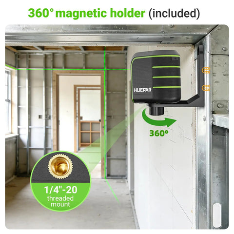 Self Leveling Laser Level Kit With 60 Inch Tripod For Precise Home Reno, Accurate To One Ninth Inch At 33 Feet, Easy Setup For Hanging Pictures, Installing Shelves, Aligning Cabinets, Tiling, Curtain Rods, And More U011G with 360° magnetic holder and 1/4-20 threaded mount