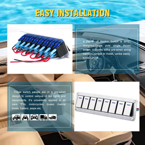 Beefy 8 Gang Marine Rocker Switch Panel Waterproof 12 24V Prewired Aluminum Toggle Switch With LED Indicator Multi Function