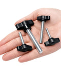 Solid 60 Piece Thumb Screws Assortment With Ergonomic Wing Knobs in a hand, showcasing various sizes and hand-tightening design.