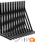 12 Pack 14 Inch Beefy Heavy Duty Shelf Brackets For Garage Storage Shelves Black Powder Coat Finish with screws and level