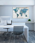 Game Changing Soundproof Wall Art Panels Hella Effective Acoustic Padding For Recording Studio Office Or Home Decor Eight Pack 48 By 32 Inches Noise Absorbing Tiles in a modern office setting with a world map design.