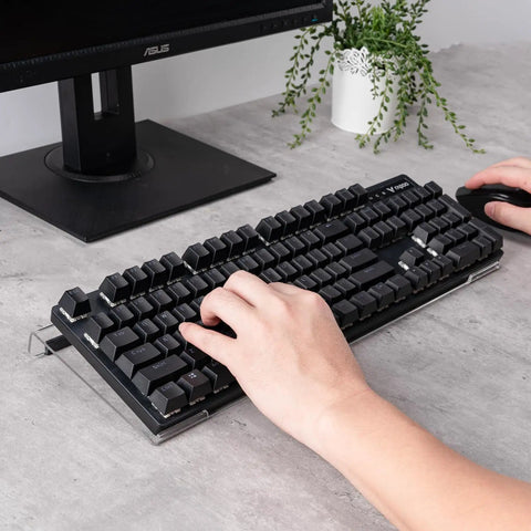 Clear Acrylic Tilted Keyboard Tray For Ergonomic Typing, Keyboard Stand With Silicone Anti Slip Strip, 17 By 5.7 Inch Keyboard Tray