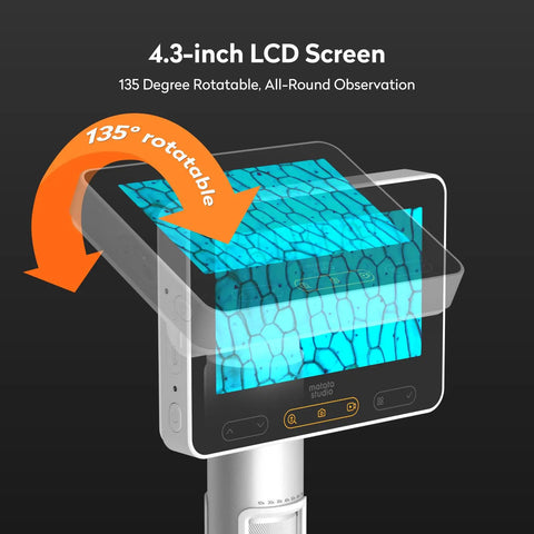 Kids Microscope Handheld Digital Miniscope With Stand Mode For Indoor And Outdoor Learning Built For Ages 5 To 18 Totally Awesome For Biology Geology Coins And More A Fun Educational Science Toy For Curious Minds. 4.3-inch LCD, 135° rotatable screen