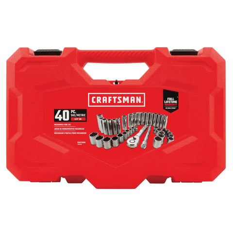 Mechanics Tool Set For The Garage With SAE And Metric 3 8 Inch Drive 40 Piece Featuring 72 Tooth Ratcheting Box End Quick Size Markings