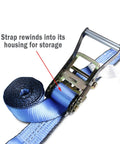 Heavy Duty Snap Hook Ratchet Straps 2 Inch By 114 Inch Axle Tie Down Set with rolled strap and housing
