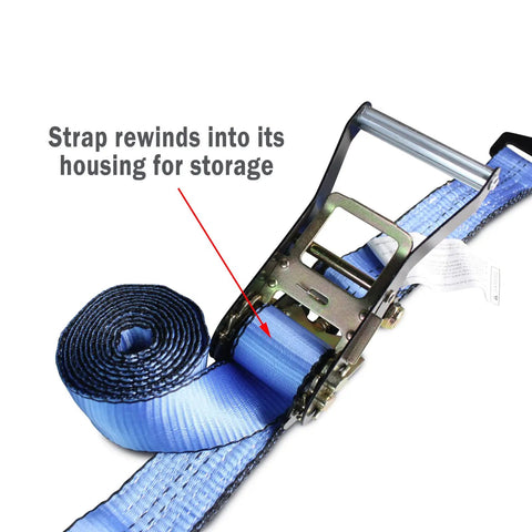 Heavy Duty Snap Hook Ratchet Straps 2 Inch By 114 Inch Axle Tie Down Set with rolled strap and housing