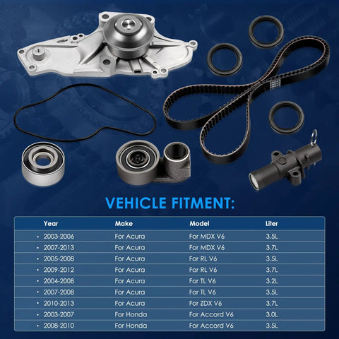 Engine Timing Belt Kit With Water Pump For Honda And Acura V6 Cars 2003-2018 DIY Friendly Includes Tensioner