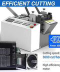 Automatic Heat Shrink Tube Cutter With Digital Display And Precision Micro Computer Control For Fast High Accuracy Cutting Of Cable Rubber And Plastic Sleeves Easy Setup And Adjustable Widths, featuring efficient cutting at 3000 cuts/hour.