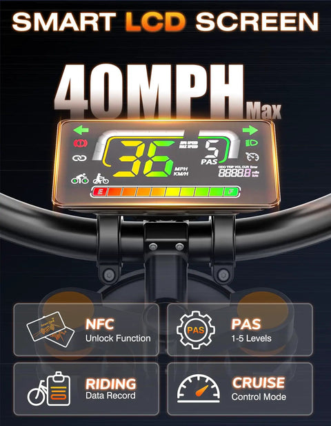 LCD screen of High Power Electric Dirt Bike With 5500W Peak And 40 MPH Top Speed, 60V 30Ah Battery For Up To 100 Miles