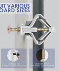 30 Pack Toggle Drywall Anchors And Screws Kit For Heavy Duty Hollow Wall Mounts Plastic Anchors With Zinc Self Tapping Screws Perfect For Hanging Curtains Lamps Picture Frames Shelves And Artwork. gray toggle drywall anchor with zinc screw in hollow wall, for 8-15mm board