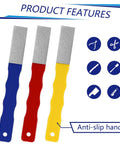 Three diamond sharpening hones with blue, red, and yellow handles for safe edge maintenance, focus keyword included.