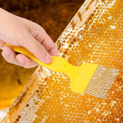 Pro Grade Beekeeping Uncapping Fork With 21 Tines, Stainless Steel Hive Tool For Opening Honey Comb, Yellow Curved Handle