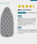 Thick 3mm Felt Ironing Board Cover And Pad For 42x14 Standard Size With Scorch And Stain Resistant Cotton Heavy Duty Drawstring Snug Fit Grey Tile Pattern.