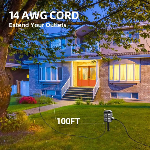 House exterior with Outdoor Remote Control Power Strip With 100 Foot Waterproof Extension Cord And Six Independently Controlled Grounded Outlets