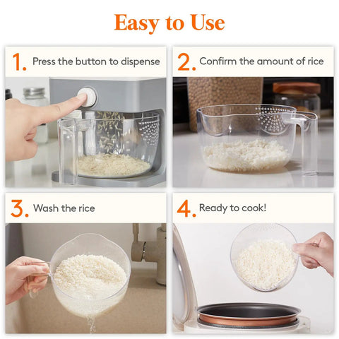 No Sweat 25 Lb One Press Rice Dispenser With Measuring Cup Airtight Bulk Grain Bin For Kitchen Pantry Seal In Freshness Simple Setup Reliable Performance