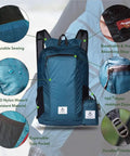 Ultra Lightweight Water Resistant Packable Go To Hiking Daypack For Travel And Outdoor Adventures 16L Blue Backpack, features detailed