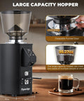 Straight Fire Coffee Setup With This Legit Heavy Duty Commercial Grinder featuring a large hopper and digital display for precise brewing.