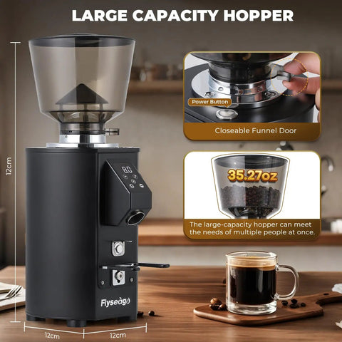 Straight Fire Coffee Setup With This Legit Heavy Duty Commercial Grinder featuring a large hopper and digital display for precise brewing.