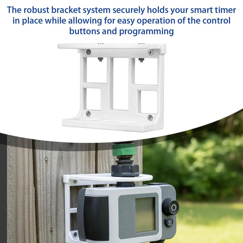 Simple No-Fuss 4-Port Smart Hose Timer Wall Mount Kit For B-Hyve XD Holder with weatherproof bracket on wooden fence