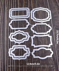 Lapoo 3D background frame metal dies set for scrapbooking; silver ornate frame shapes, front view