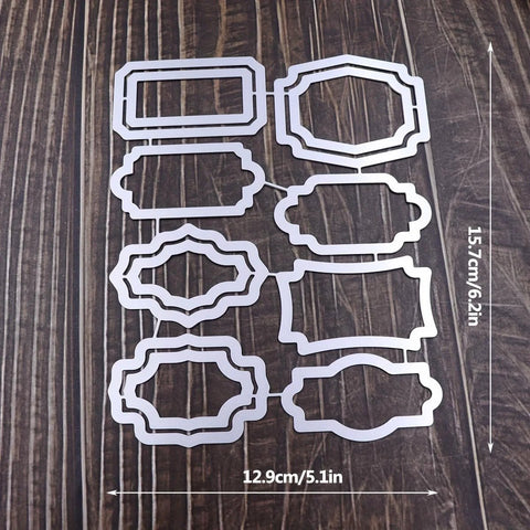 Lapoo 3D background frame metal dies set for scrapbooking; silver ornate frame shapes, front view