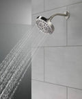 Six Setting Brushed Nickel Shower Head With High Pressure Spray And Pause Feature, 6 Inch Round Stainless Steel, 1.75 GPM Flow
